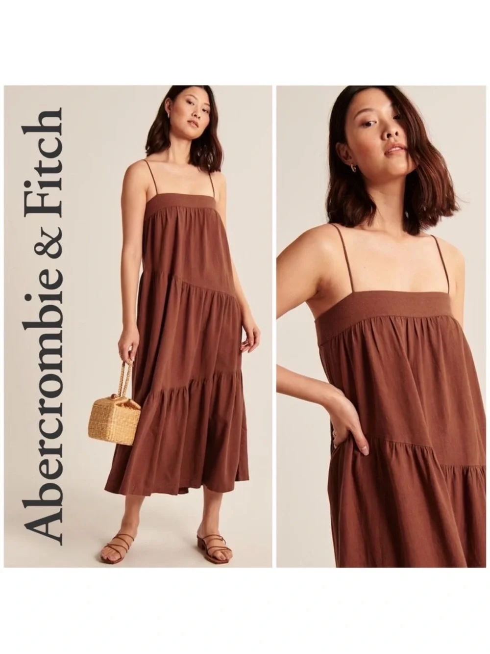 abercrombie and fitch Rust Asymmetrical Tiered Maxi Dress